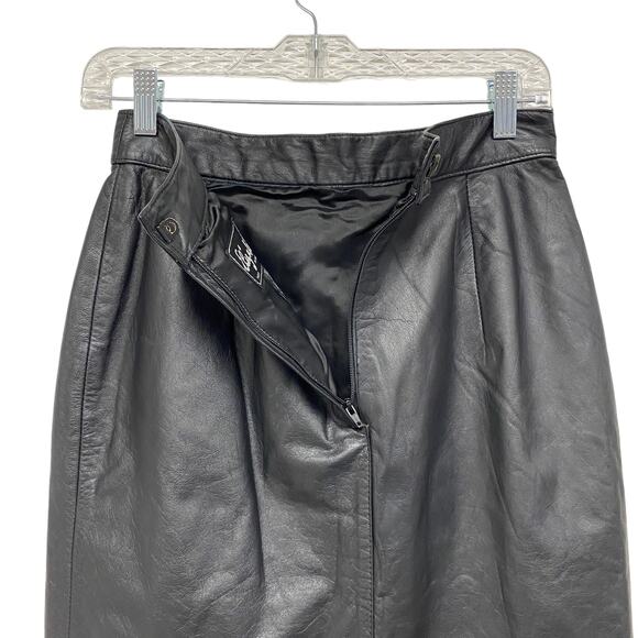 Vintage Elizabeth Womens Size 7/8 Black Leather High Waist Pencil Skirt - Picture 4 of 7